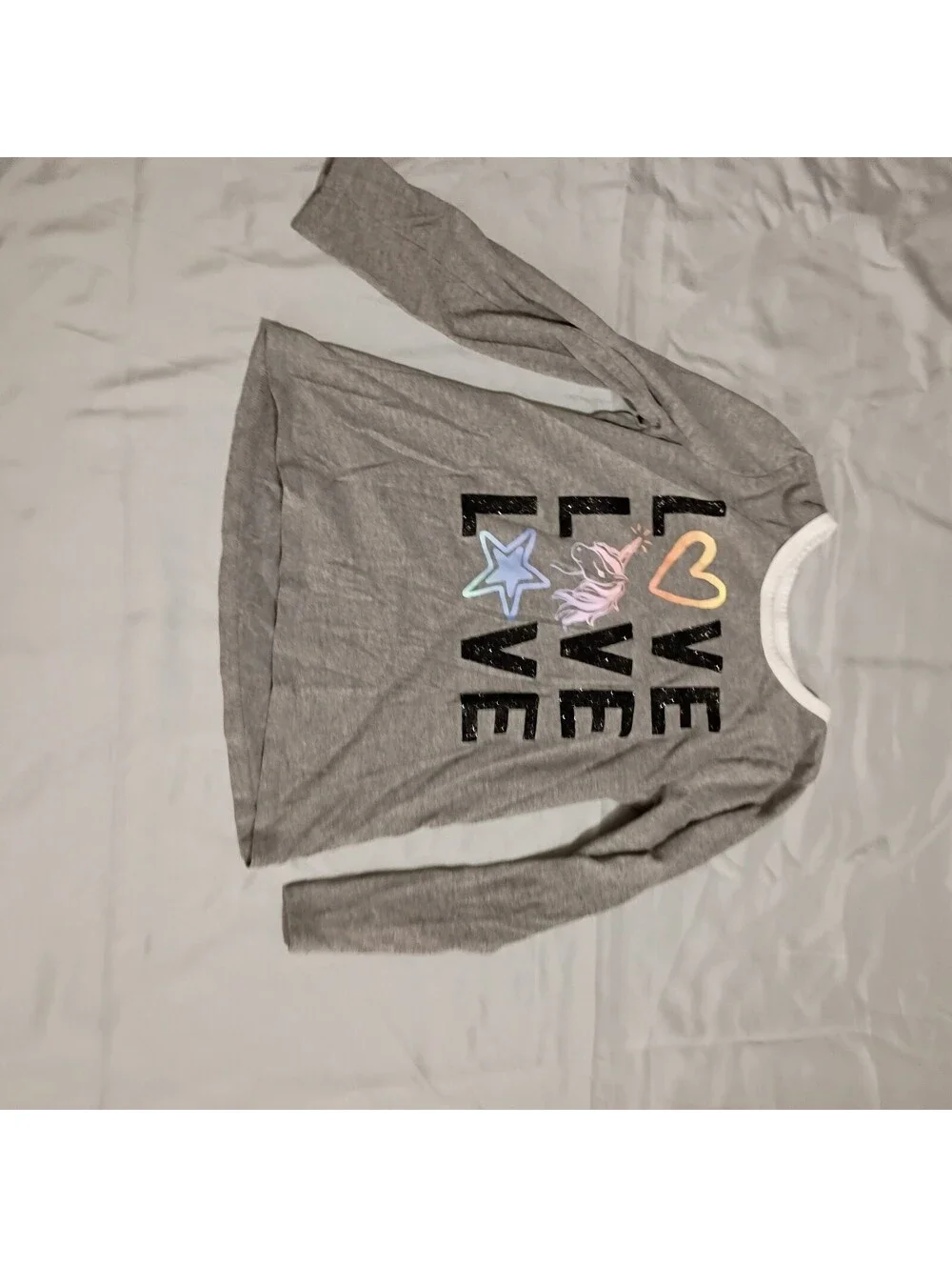 Justice Girls' Long Sleeve Gray Shirt with Colorful LOVE Print